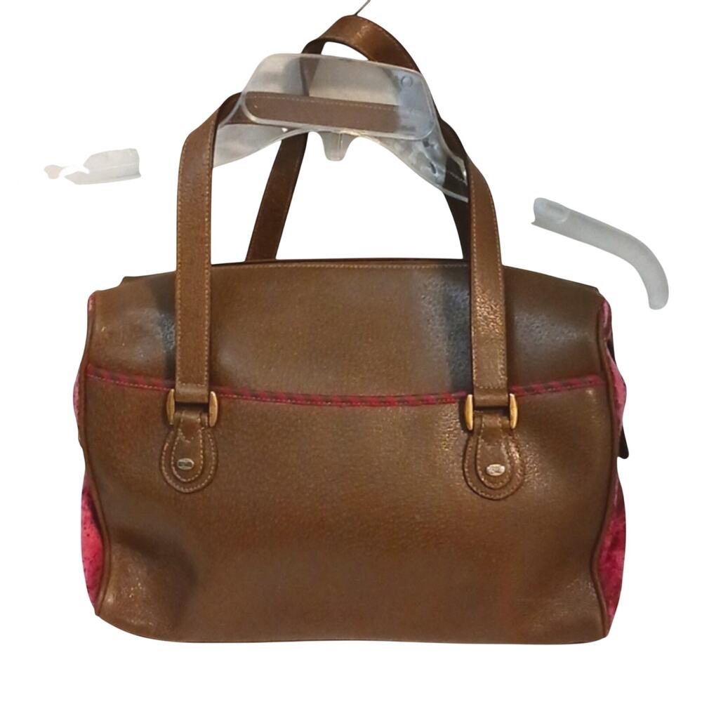 Vintage Gucci Satchel Handbag BROWN Leather Red details Grannycore Retro Classic
